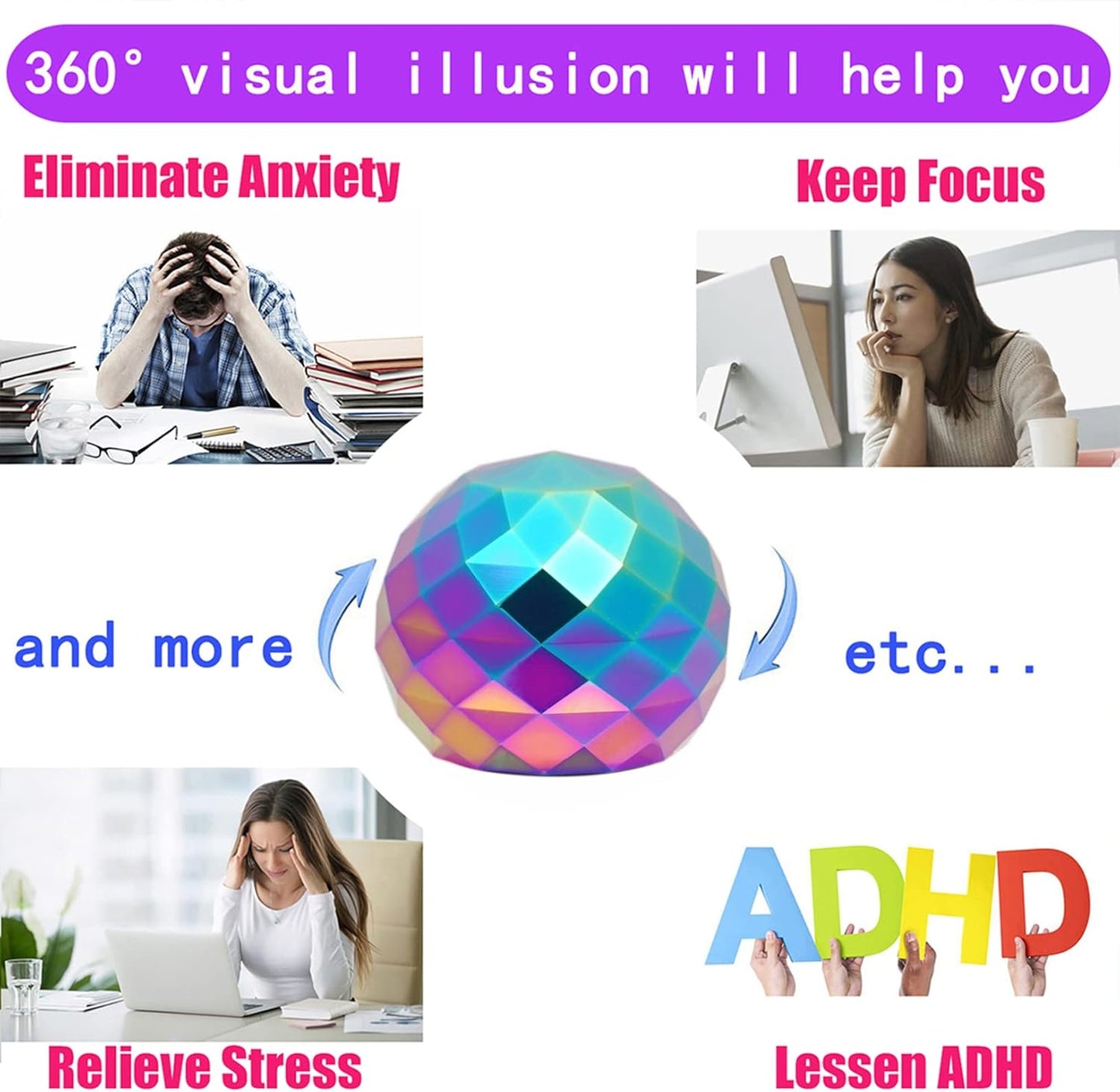 Desk-Fidget-Toys for Kinetic-Toy: Cool-Gadgets Cool-Stuff for Adults Kids Teens, Spinning Up to 180 Seconds, Stress Relief Toy for Christmas Optical-Illusion Gift for Office School Home Women Men