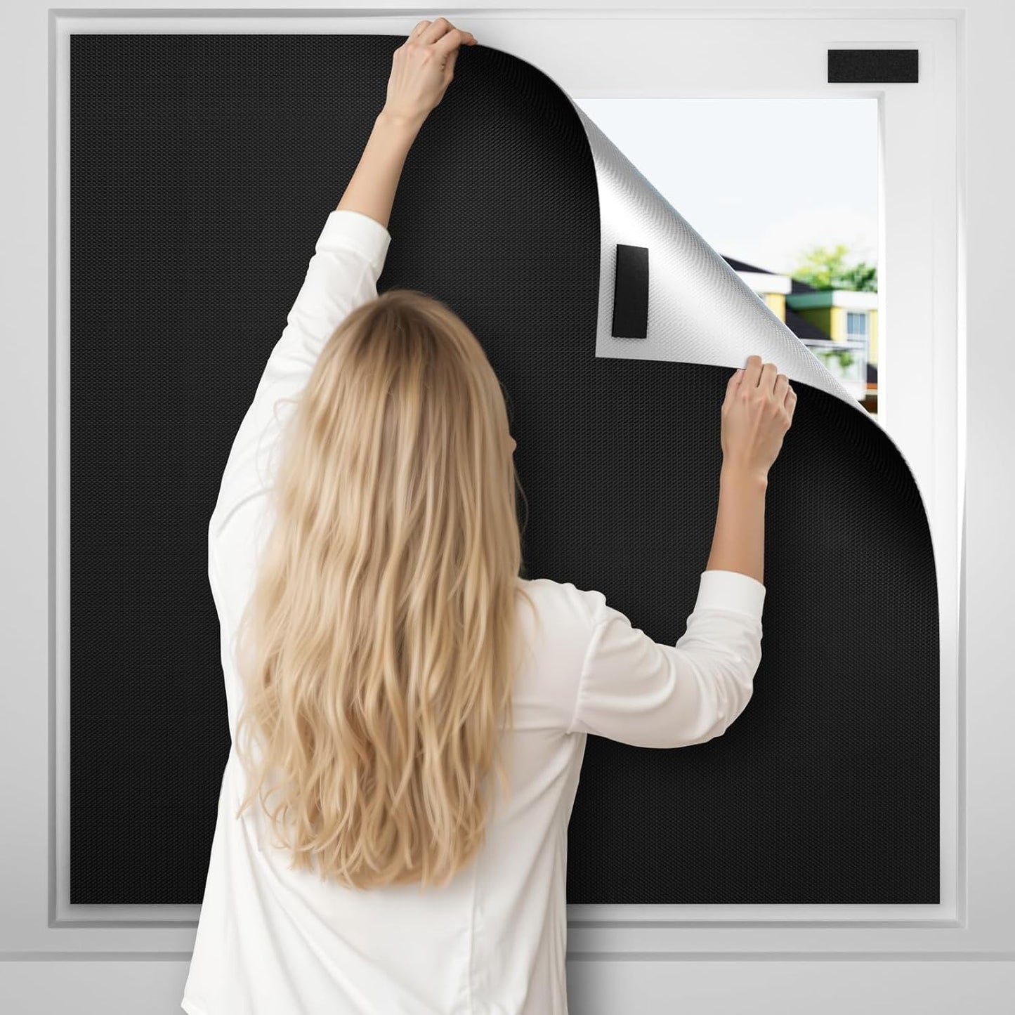 100% Blackout Curtains for Bedroom, 71" x 57" Portable DIY Blackout Blinds with Hook & Loop Tabs Stick-On, Temporary Blackout Shades No Drill, Privacy Pleated Window Shades for Baby Travelers Bedroom