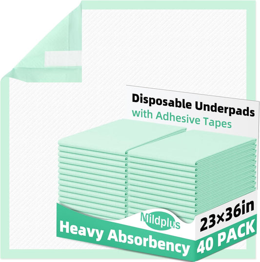 Disposable Underpads with Adhesive Tapes 23'' X 36'' Chucks Pads Heavy Absorbency Incontinence Pads, Waterproof Pee Pads, Thicker Chux Pads for Unisex Adult, Kids and Pet (40 Count)