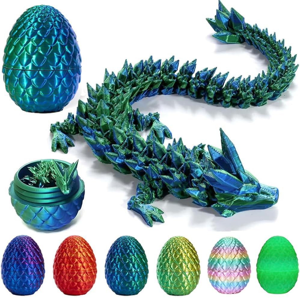 3D Printed Dragon Egg, Mystery Crystal Dragon Egg Fidget Toys Surprise, Articulated Crystal Dragon Eggs with Dragon Inside (Laser Green)
