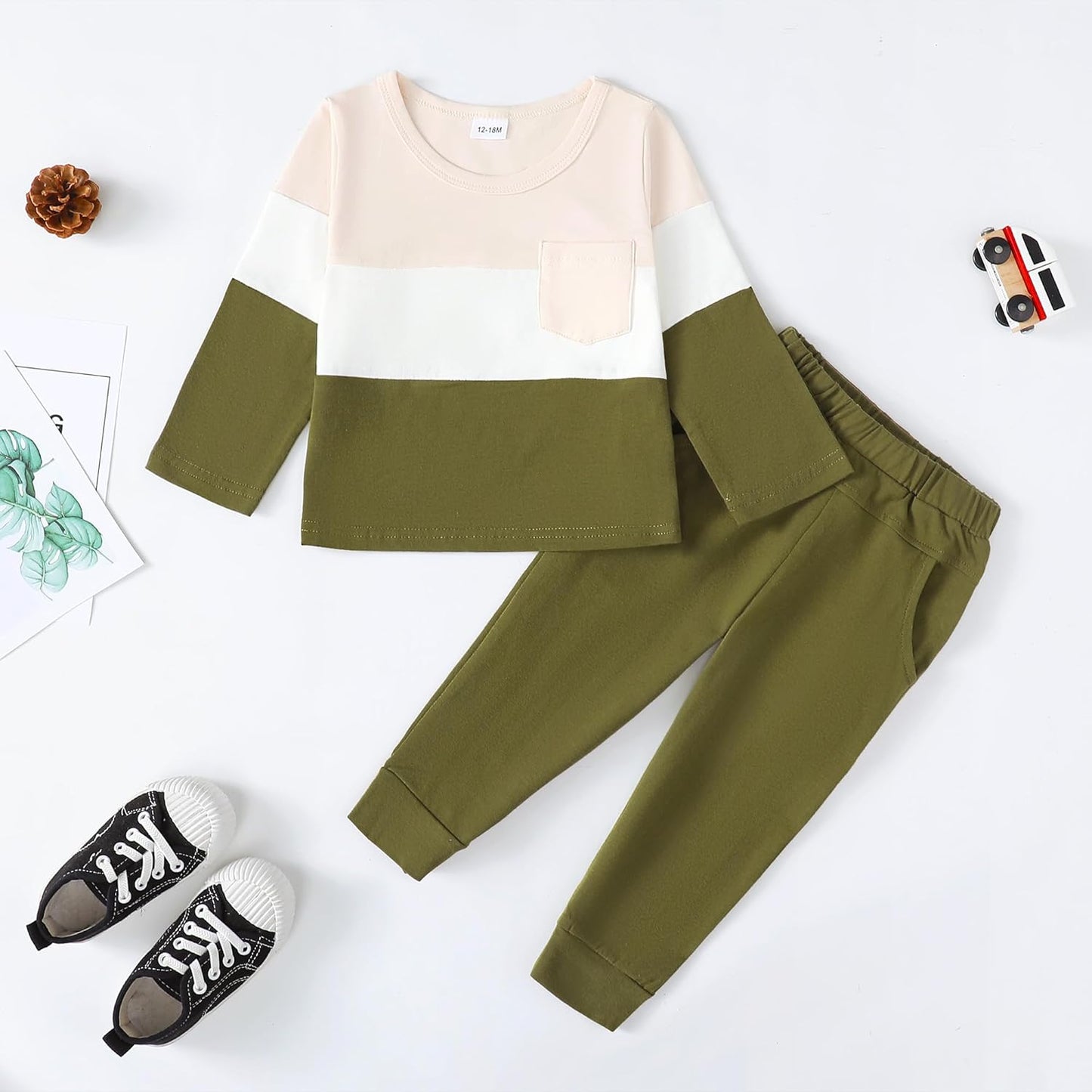 Toddler Baby Boy Outfits Fall Winter Clothes Color Block Long Sleeve Sweatshirt Tops + Jogger Pants Set 2PCS