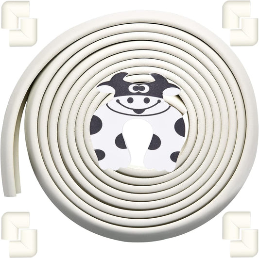 Edge Corner Protector Baby Proofing (Large 20ft Edge 8 Corners), Durable, High Density Rubber Foam, Fireplace Stair Furniture Safety Bumper Guard, 3M Double-Sided Tape, White