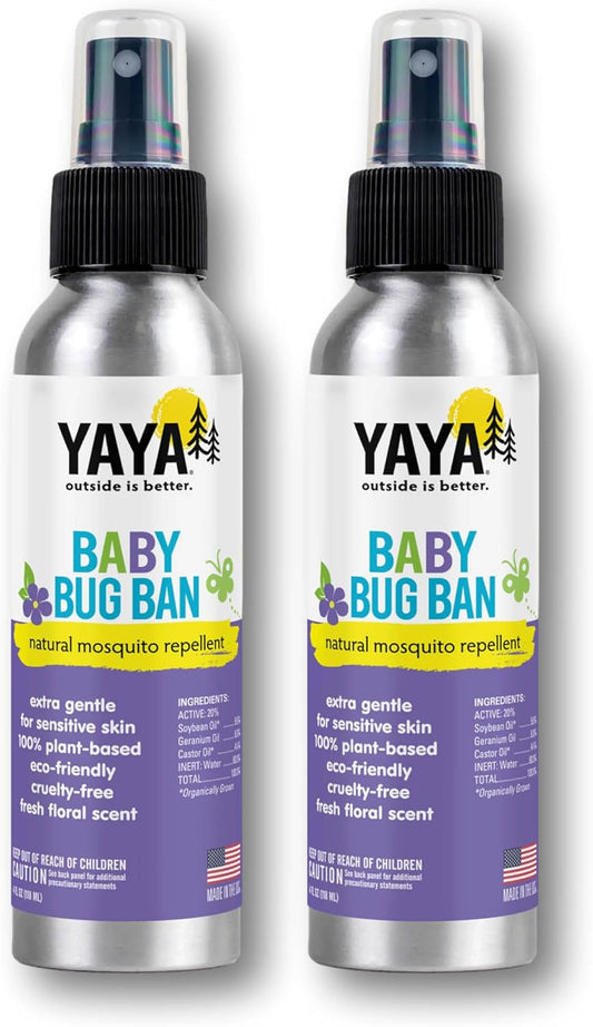 YAYA ORGANICS Baby Bug BAN – All-Natural, Proven Effective Repellent for Babies, Kids and Sensitive Skin (4 Ounce Spray, 2-Pack)