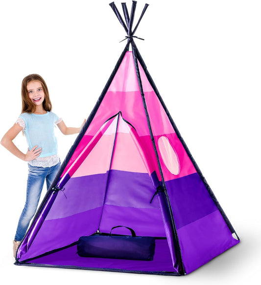 USA Toyz Happy Hut Teepee Tent for Kids - Indoor Pop Up Teepee Kids Playhouse Tents for Boys, Girls, Toddlers with Portable Storage Bag (Pink)