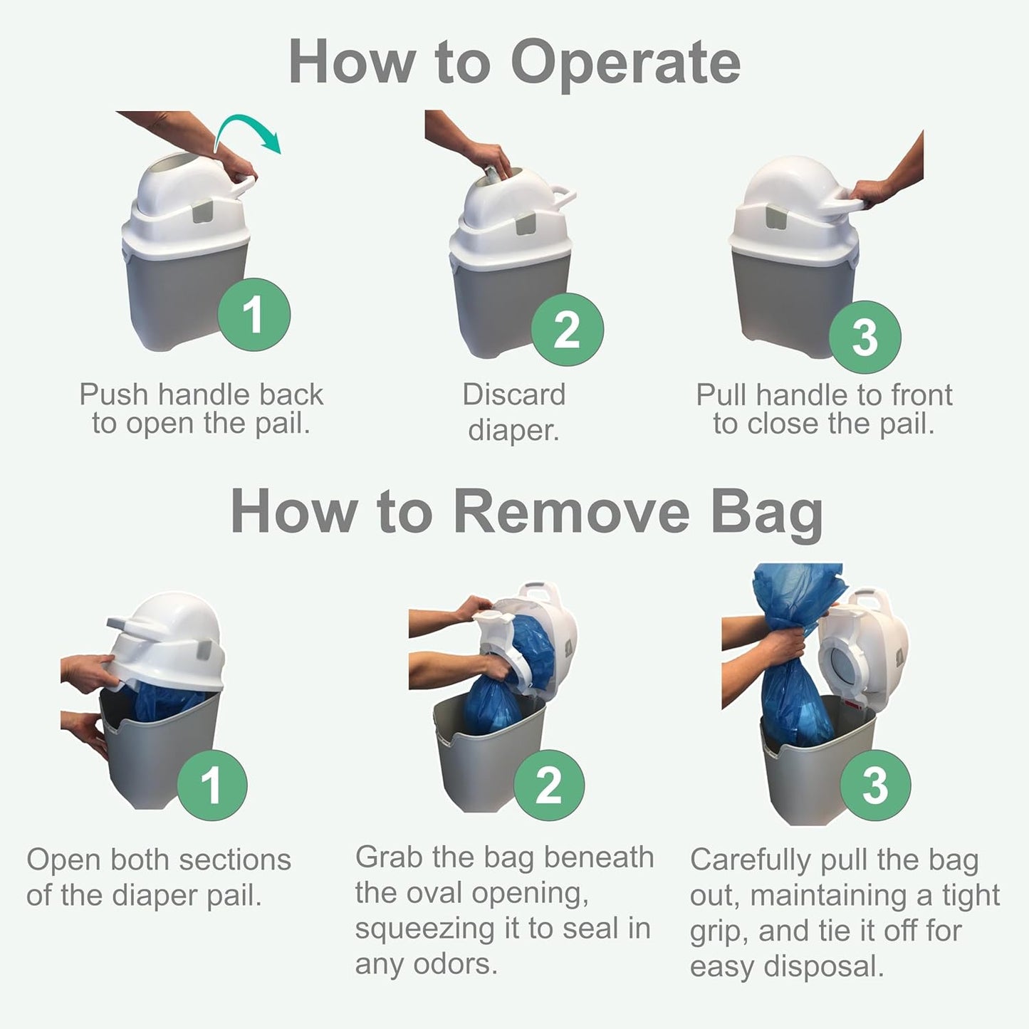 Foundations Mini Diaper Pail with Airtight Lid - Durable & Odorless Diaper Disposal, Large Capacity, Holds up to 30 Newborn Diapers, Refill with Any Bags - White