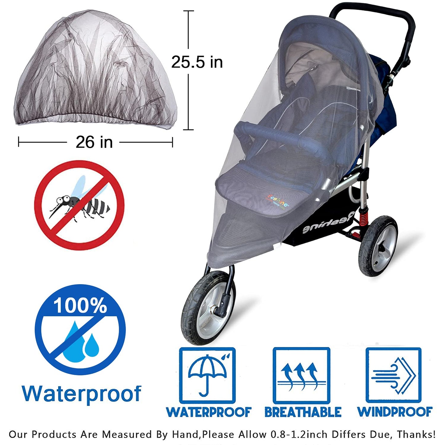 Mosquito Net for Stroller - Grey Sun Shade Protection Infant Stroller Mosquito Net and Car Seat - 2Pack Portable Bug Netting (Grey)