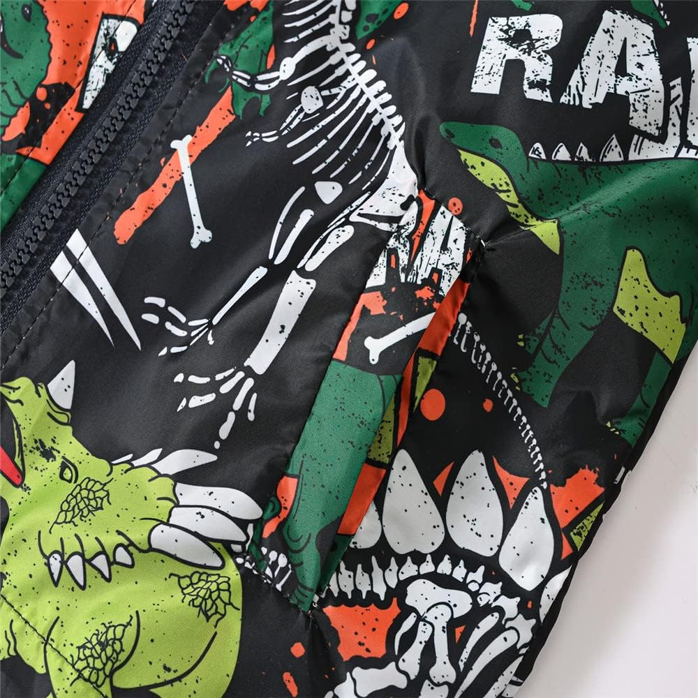 TUIJI Toddler Boys Girls Cartoon Print Zip Jacket Hooded Trench Lightweight Kids Coats Windbreaker Outdoor Cute Dust Coats