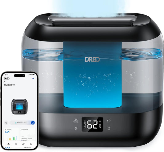 Dreo Smart Humidifiers for Bedroom, Top Fill 4L Supersized Humidifier Large Room with 28 dB, 36H Runtime, Touch/APP/Voice Control, Nightlight, Cool Mist Humidifiers for Baby, Plants, Indoor, Black