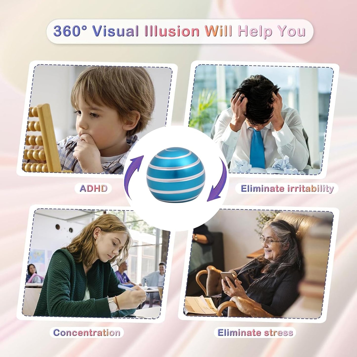 Desk-Toys for Fidget Kinetic-Cool-Gadgets: Cool-Stuff for Kid Children Teen Adult, Optical-Illusion Toy for Office School Home Women Men Christmas Stress-Relief-Gifts 180 Seconds Spinning