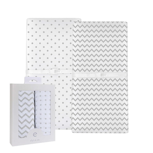 Changing Pad Cover 2 Pack - Baby Changing Pad Cover with 100% Jersey Cotton - Changing Pad Covers for Girls and Boys, Newborn Essentials (Grey Chevron and Polka Dots)