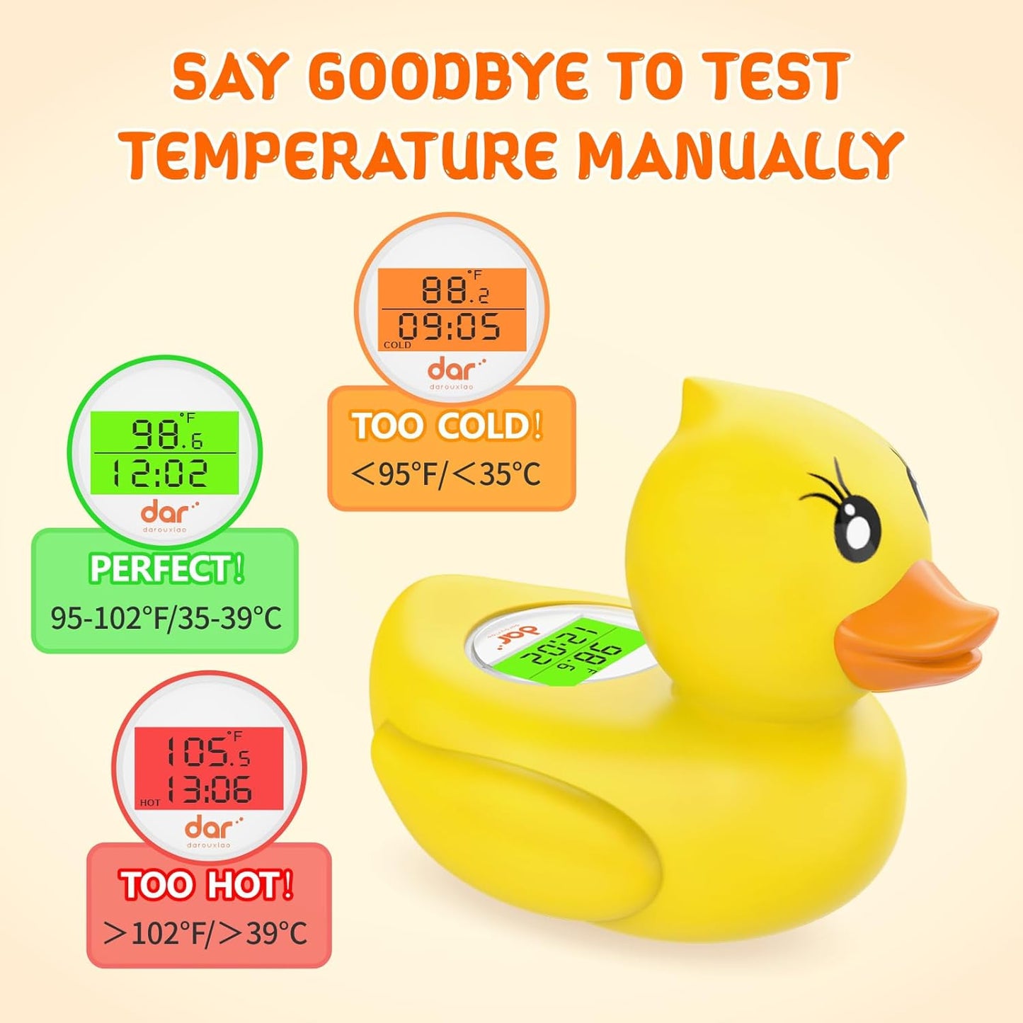 Baby Bath Thermometer with Timer and 3 Color Backlit, Digital Water Temperature Thermometer with and Temperature Warning, Safety Bath Tube Thermometers Floating Toy for Infant, Toddler