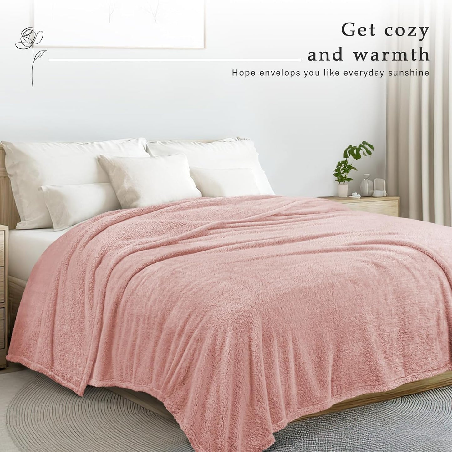 Exclusivo Mezcla Twin Size Flannel Fleece Blanket, Super Soft Velvet Plush Bed Blanket, Fuzzy Cozy and Warm for All Seasons, 60x80 Inches, Pink