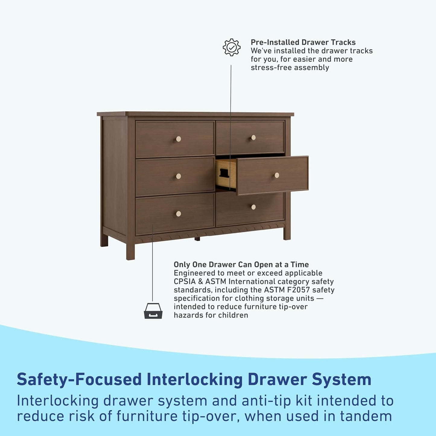 Graco Sasha 6 Drawer Dresser (Hazelnut) – GREENGUARD Gold Certified, Wood Storage for Nursery or Kids’ Room, Safe Interlocking Drawer System & Easy Assembly with Pre-Installed Tracks