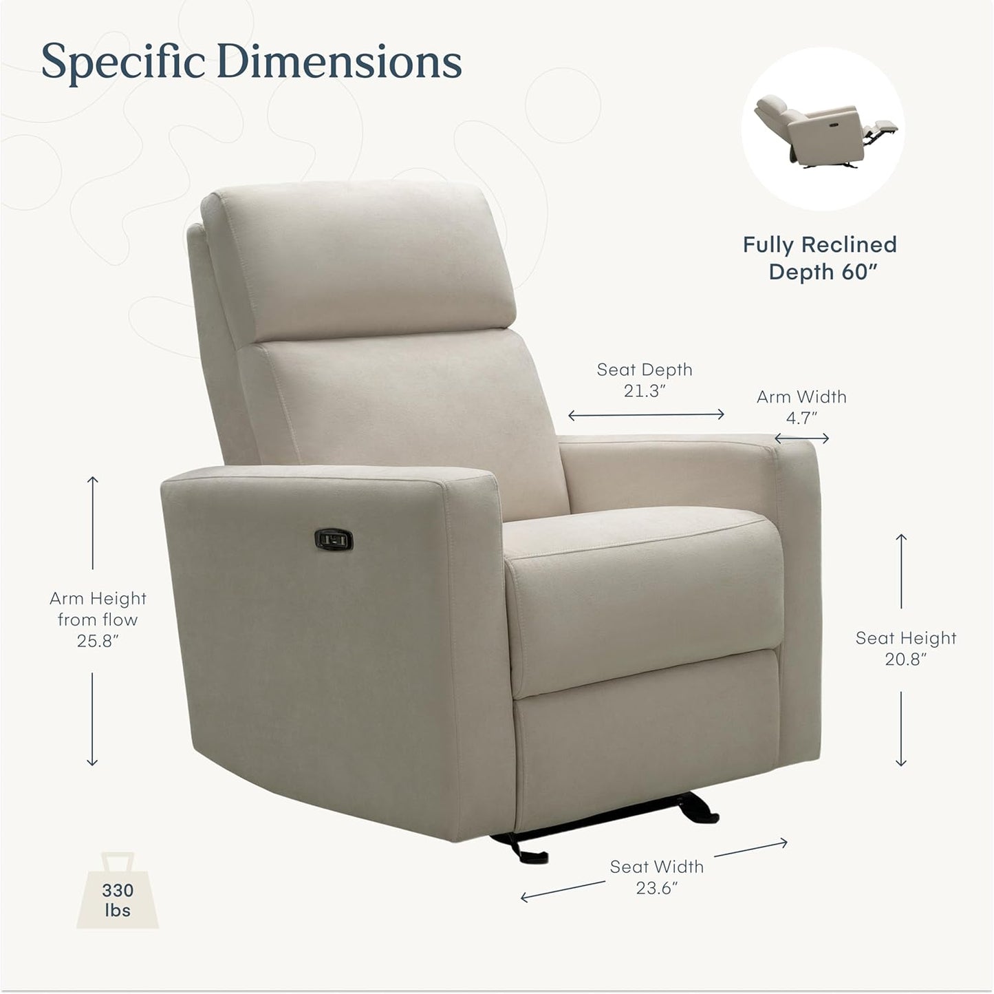 Nurture& The Glider – Premium Power Recliner Nursery Chair with Stationary Headrest | Designed for Comfort and Simplicity | Built-in USB Charger