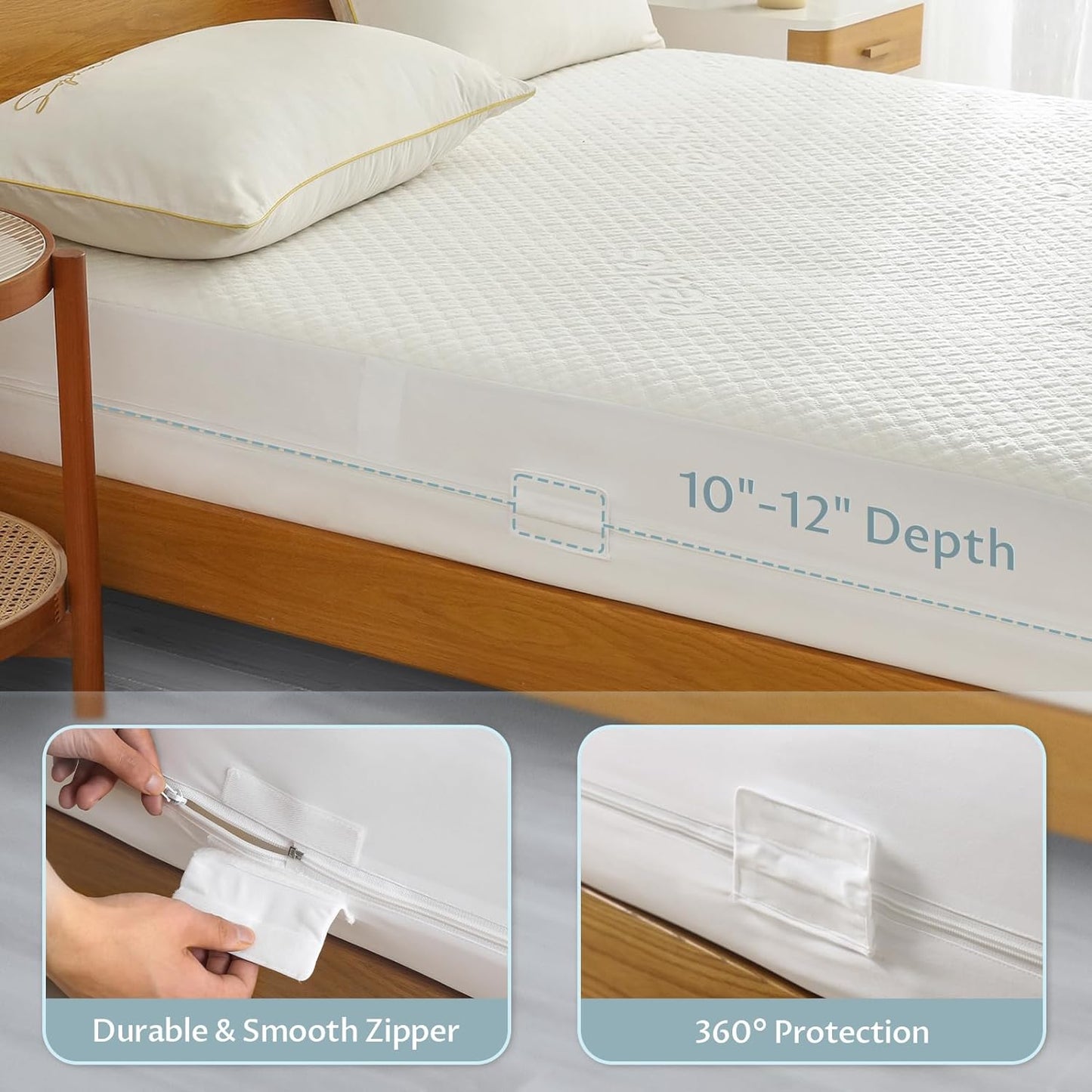 Twin XL Size Mattress Protector with Zipper - 100% Waterproof Zippered Mattress Cover - Soft & Cooling Noiseless Bed Mattress Covers - Top Removable Mattress Encasement 10-12" Deep