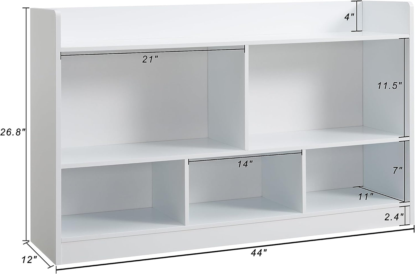 Kids Toy Storage Organizer, 5-Section Bookshelf for Organizing Books Toys, Wooden Storage Cabinet Daycare Furniture for School, Classroom Playroom, Nursery, Kindergarten (White)