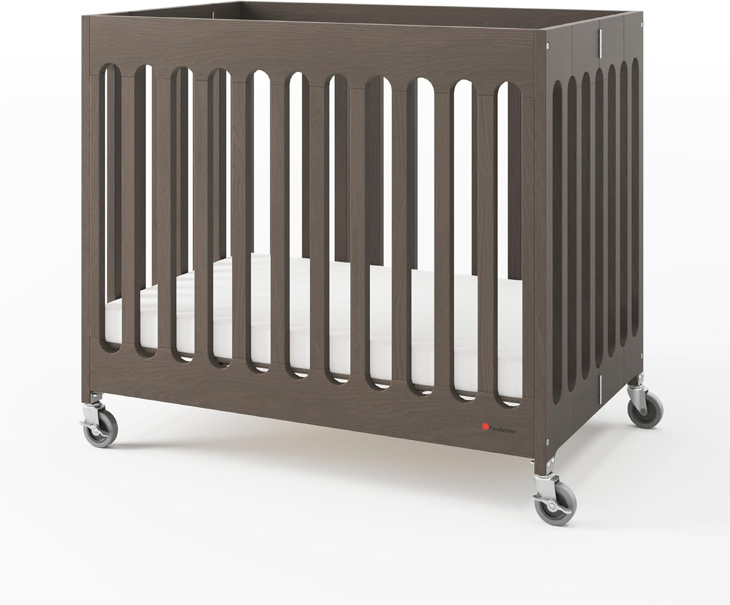 Foundations Boutique Folding Mini Baby Crib - Compact, Portable, Wooden Hotel Crib, Foldable Compact Cribs for Baby & Toddlers - Includes 3" Foam Mattress - Dapper Gray