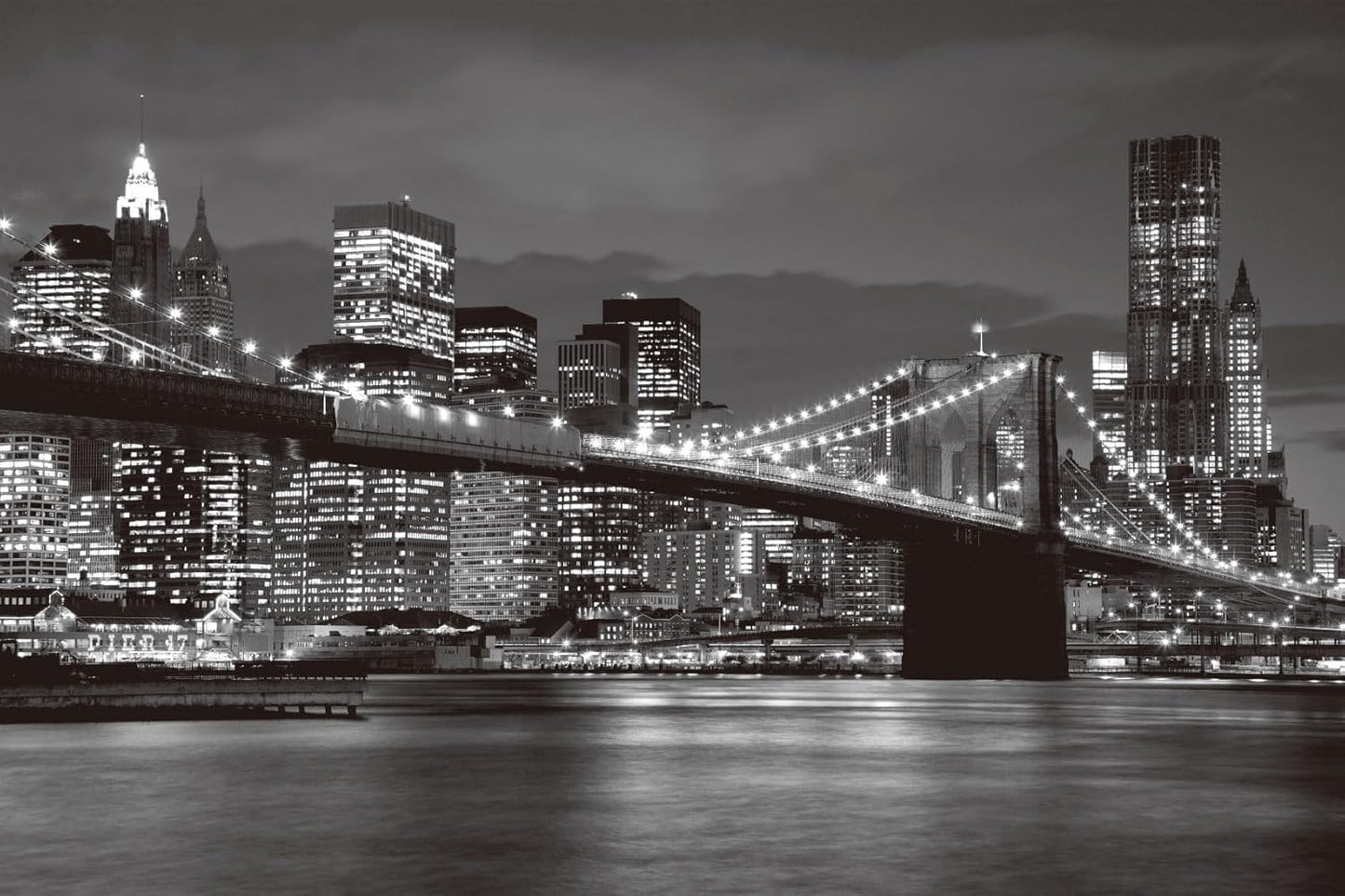 Grey City Wallpaper Brooklyn Bridge Nightscape Wall Mural for Living Room Bedroom Dining Room Office(Not Self-Adhesive)