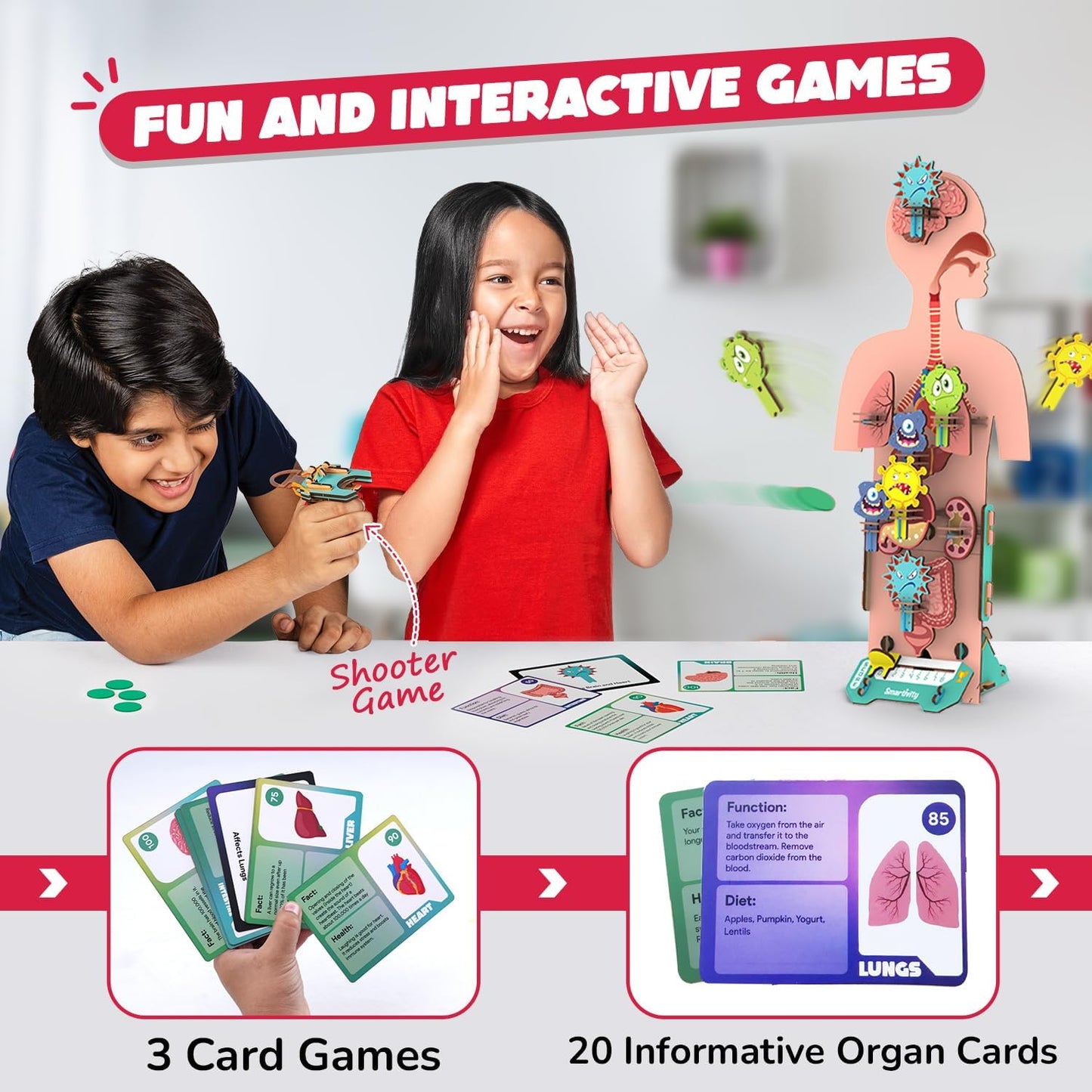 Smartivity Human Body Model for Kids 6-12 Years | Learn Body Organs, Functions with Fun Card Games | Cool Birthday Gift for Boys & Girls | DIY STEM Science Toys for Kids 6,7,8,9,10,11,12 Years I