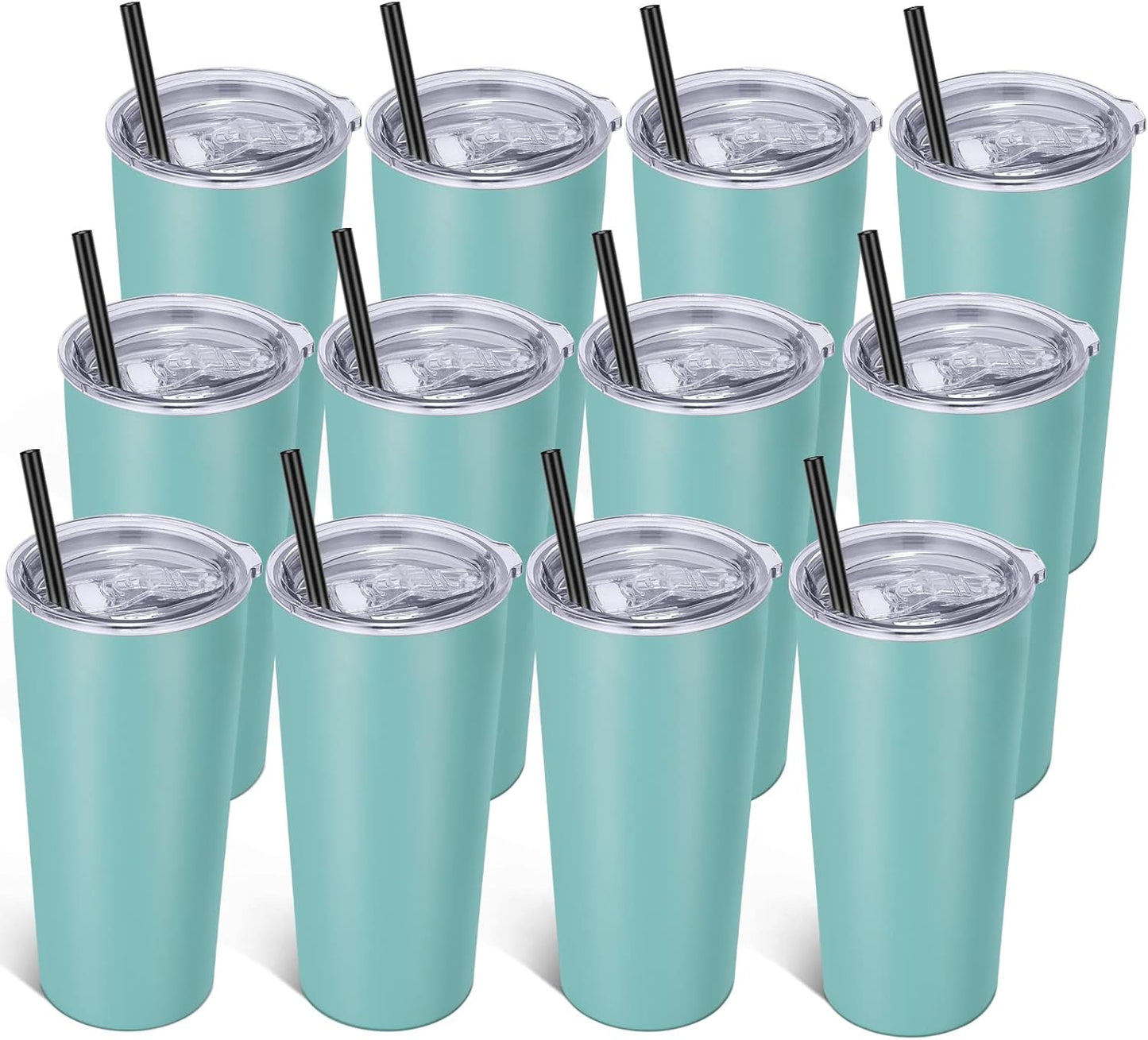 VEGOND 20oz Tumbler Bulk with Lid and Straw 12 Pack, Stainless Steel Vacuum Insulated Tumbler, Double Wall Coffee Cup Travel Mug, River Green