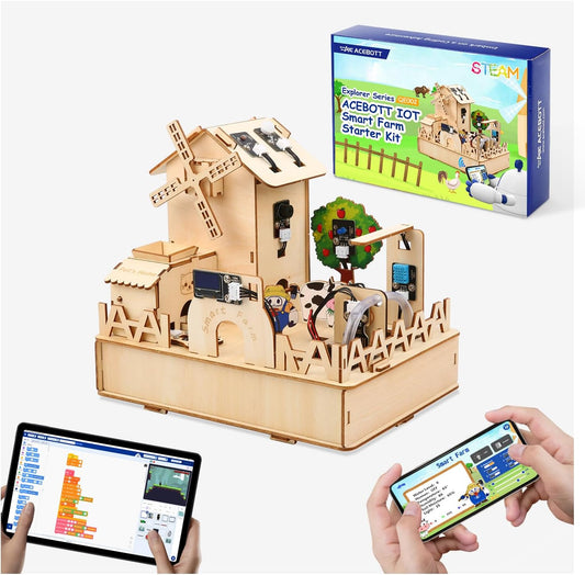 STEM Kit for Kids Age 12+, ACEBOTT ESP32 Smart Farm STEM Kit Compatible with Arduino & Scratch, Build IoT Greenhouse, Automatic Watering & Pet Feeder, DIY Coding Project Gift for Teens & Adults