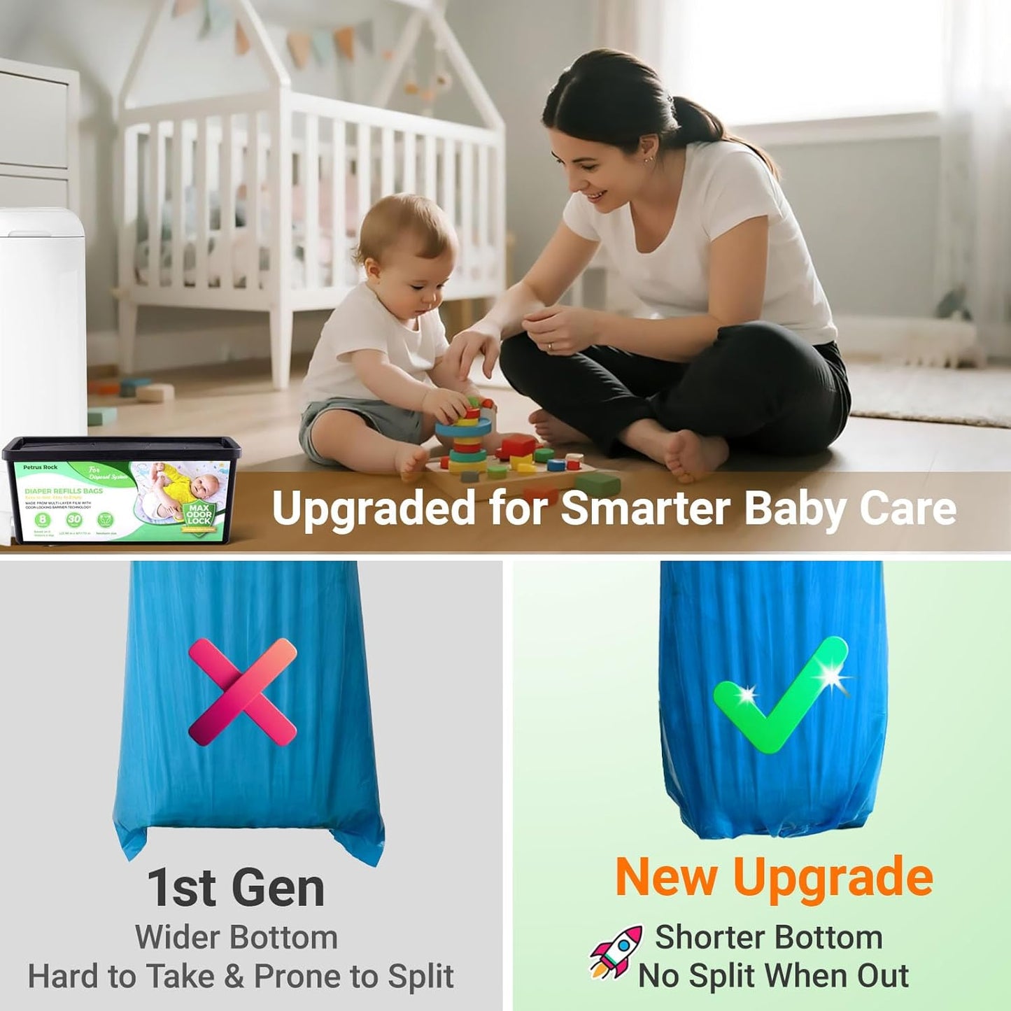 Diaper Pail Refills Bags | Compatible with Genie Easy Roll Refill Signature & Platinum Pails | 7-Layer Odor Control | Extra Thick | Lavender Scented diaper bags disposable for Nursery 2 Pack 60 count