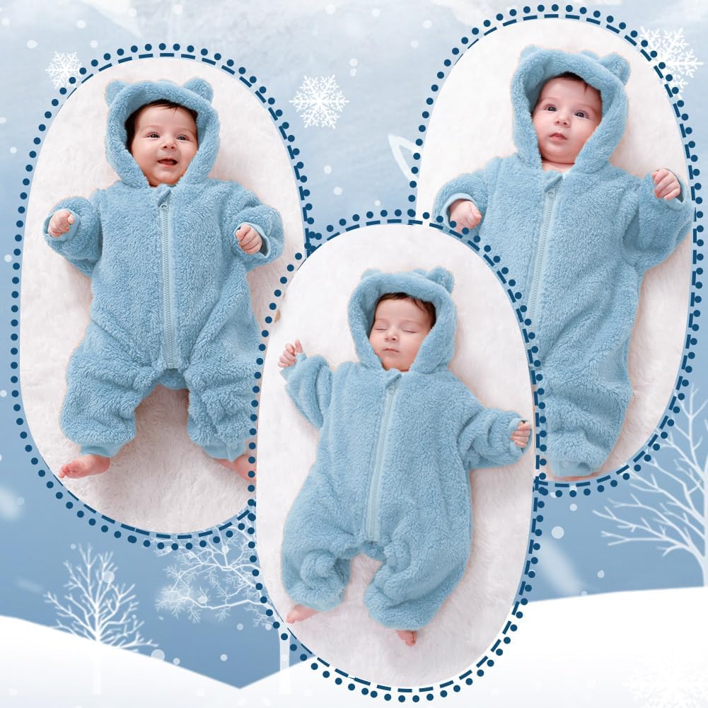 Newborn Baby Bear Outfit Suit Girls Boys Fleece Jumpsuit Romper Hooded Winter Snowsuit Clothes