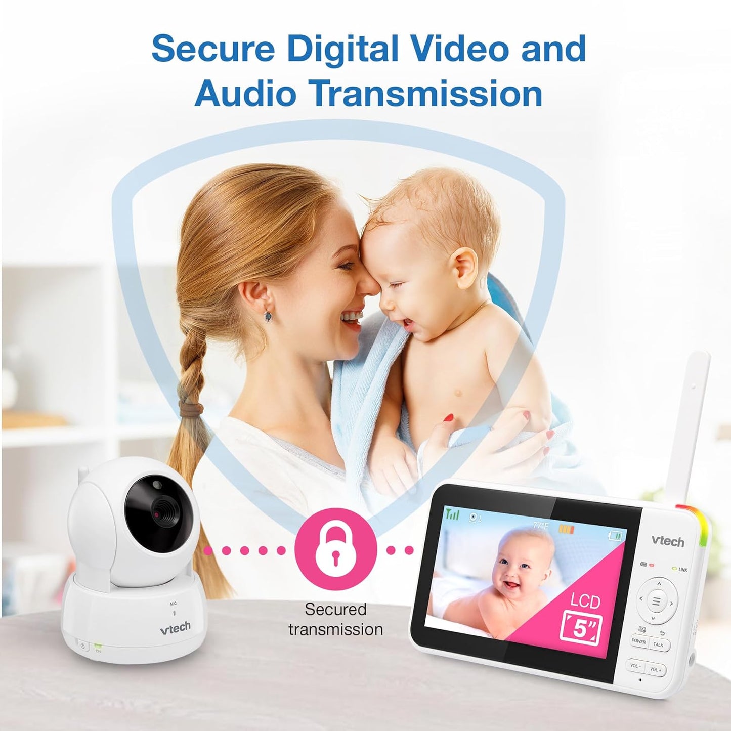 VTech VM924 Remote Pan-Tilt-Zoom Video Baby Monitor, 5" LCD Screen, Up to 17 Hrs Video Streaming, Night Vision, Up to 1000ft Range, Soothing Sounds, 2-Way Talk, Temperature Sensor,Secured Transmission