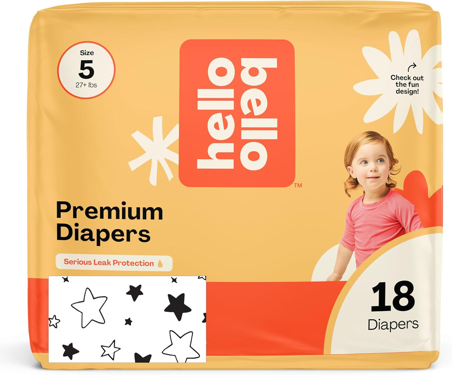 Hello Bello Diapers, Size 5 (27 lbs) Superstars, 18 Count of Premium Disposable Baby Diapers, Hypoallergenic with Soft, Cloth-Like Feel