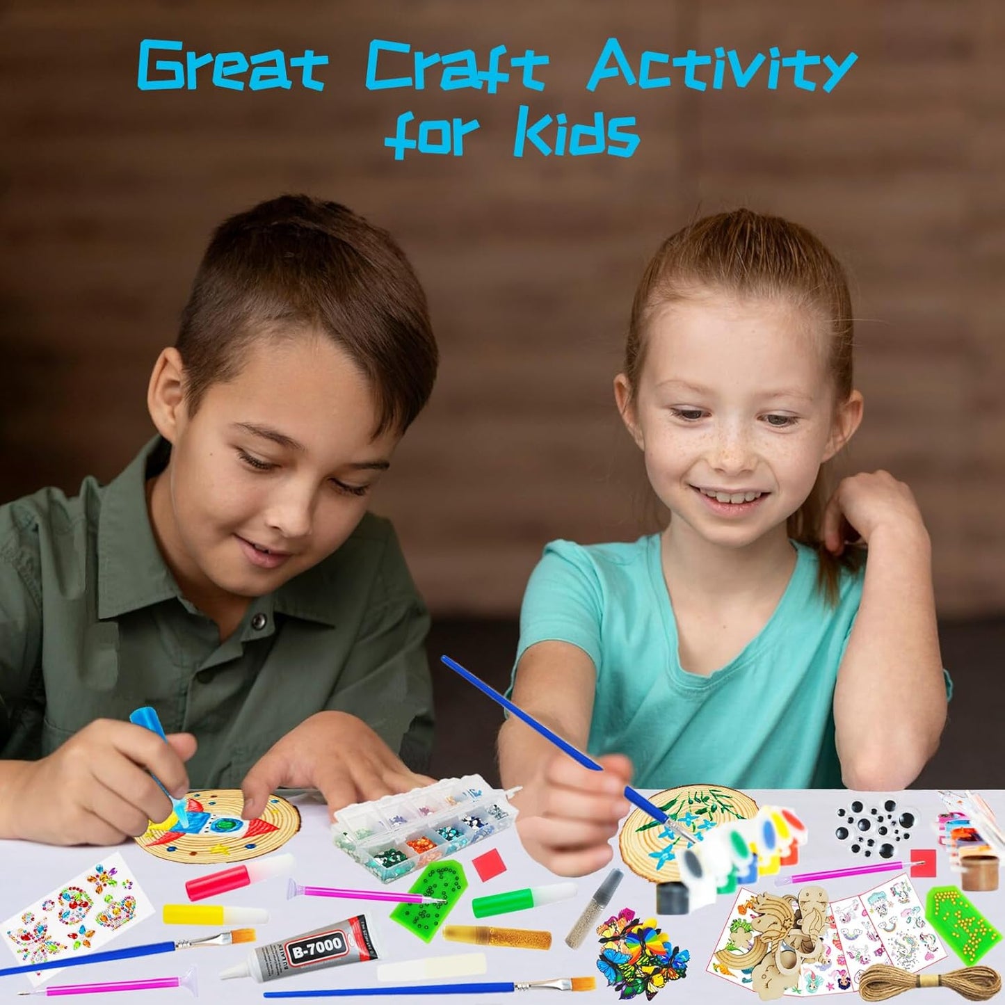 KIRKOTOY Wooden Crafts Kit for Kids-Glow in The Dark-Arts & Crafts Gifts for Boys Girls Age 6-12, 24 Wood Slices with Painting Craft Activities Kits, Creative Art Toys for 6 7 8 9 10 11 12 Year Old