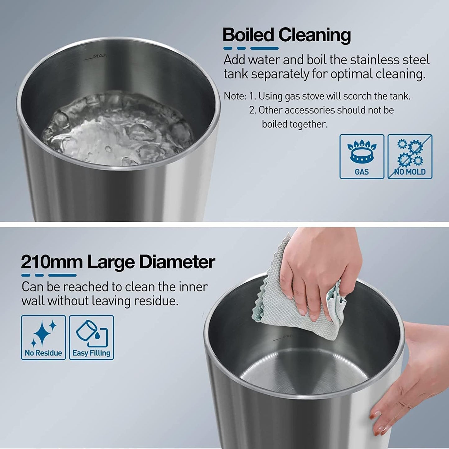 Stainless Steel Humidifier, 4.5L Easy to Clean Humidifier with 304 Stainless Steel Tank, Cool Mist Humidifiers for Bedroom with Smart Humidistat & Timer, 25dB Sleep Mode for Baby, Plants