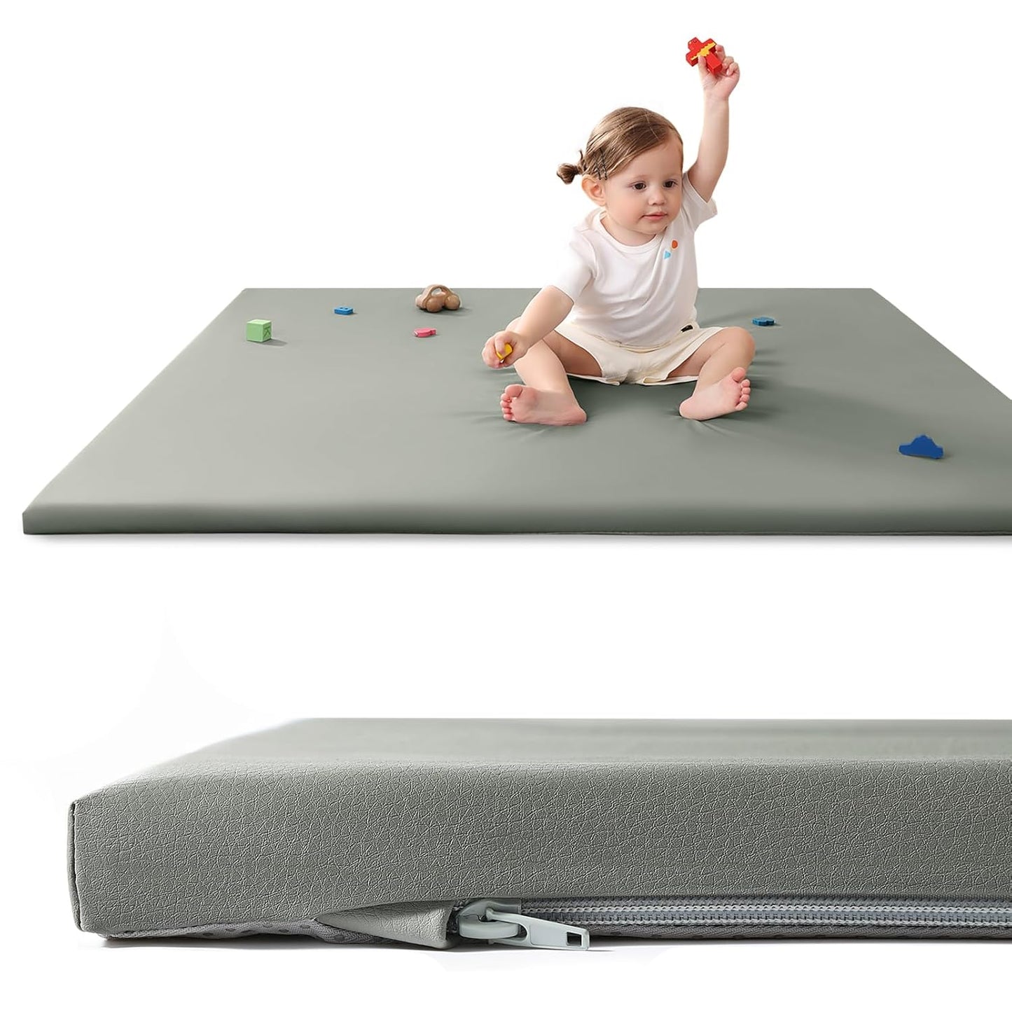 Baby Play Mat for Floor,1.3'' Thick Memory Foam Play Mat,Soft PU Leather Muscle Mat Rug,Cushioned & Waterproof Playpen Mats,Non Slip Crawling Padded Tummy Time Mat for Toddlers,Infants,Kids