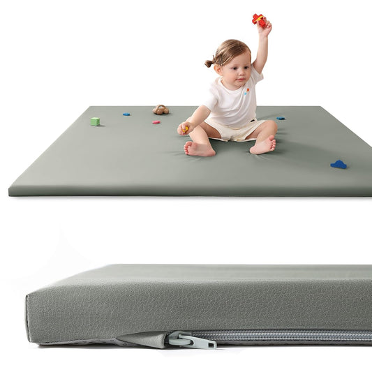 Baby Play Mat for Floor,1.3'' Thick Memory Foam Play Mat,Soft PU Leather Muscle Mat Rug,Cushioned & Waterproof Playpen Mats,Non Slip Crawling Padded Tummy Time Mat for Toddlers,Infants,Kids