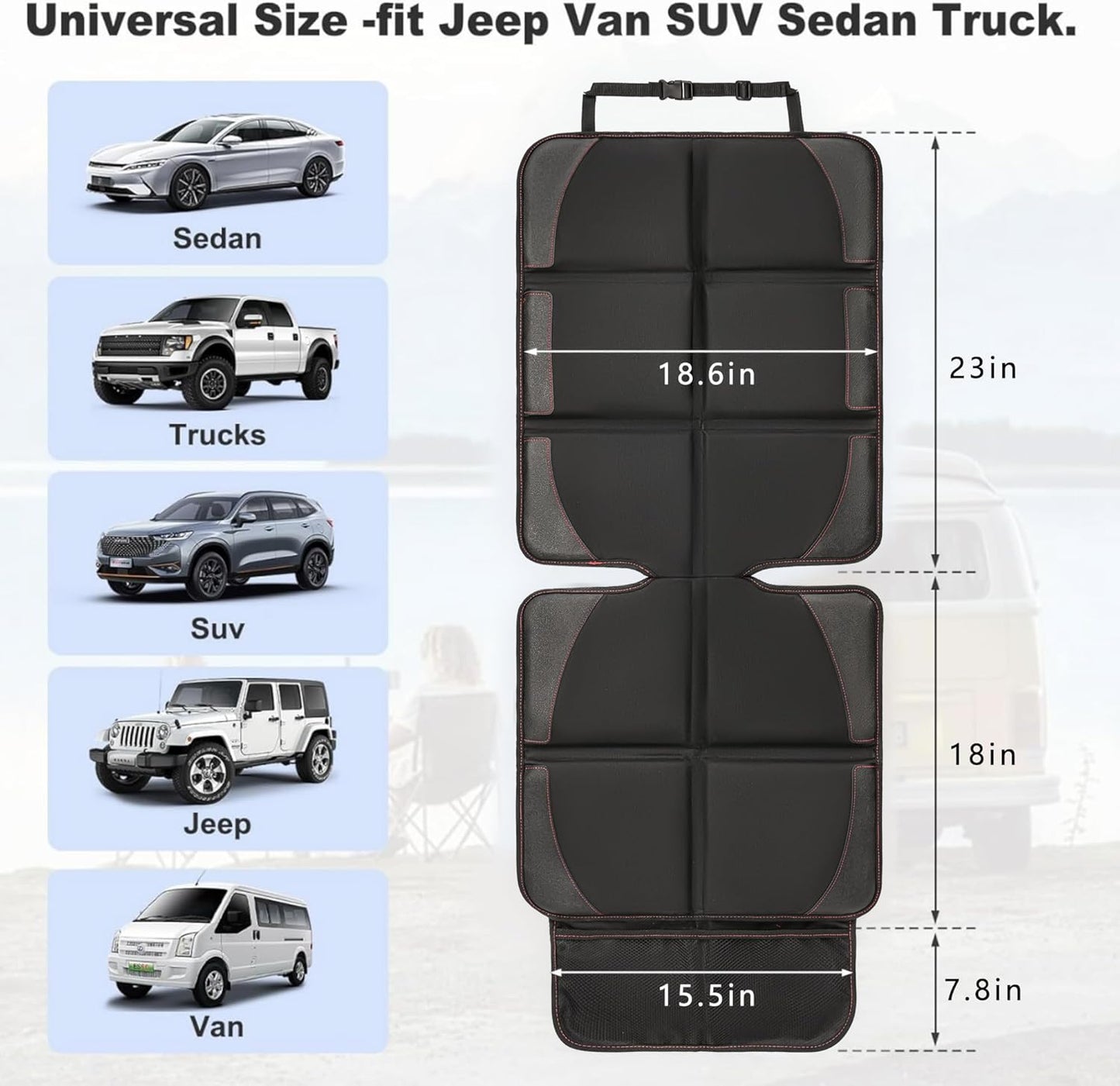 Car Seat Protector 2 Pack Baby Car Seat Covers with Mesh Pockets & Non-Slip Backing 600D Durable Seat Protector Under Baby Car Seat (Black & Red, Large)