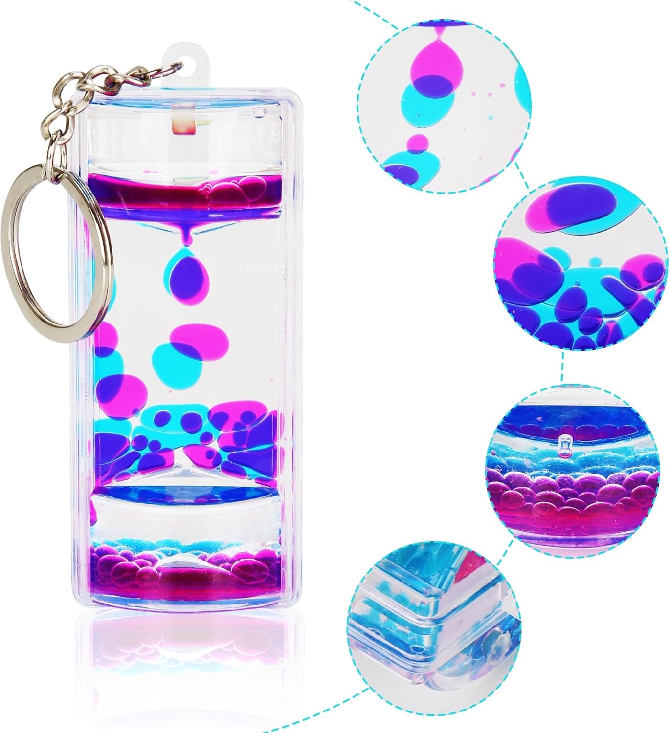 Liquid Motion Bubbler Key Chain Pack of 4 Great Desktop Colorful Hourglass Liquid Bubbler Small Calming Relaxing Toys
