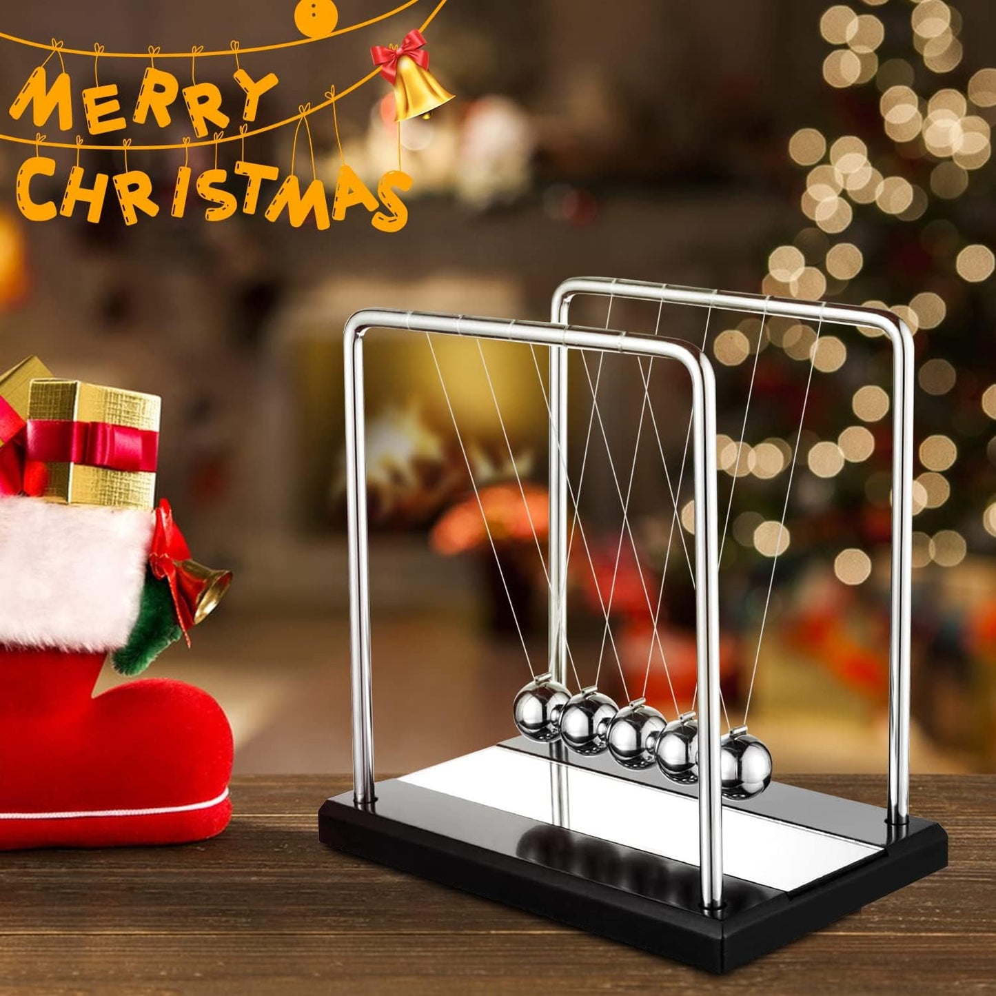 Oversized Newton's Cradle, Desk Table Decor Metal Pendulum Ball Newton Ball Physics Science Pendulum Steel Balance Bal l for Office Physics Teacher Toys- with Mirror
