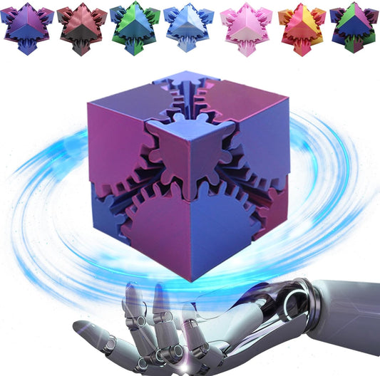 Gear Sphere Gear Cube 3D Printed Gear Ball Spin Cube Fidget Toy Relieving Stress & Anxiety, Fidget Cube GearSphere Desk Toy, Whirling Wonder Fidget for Sensory and Autism (Laser Red Blue)