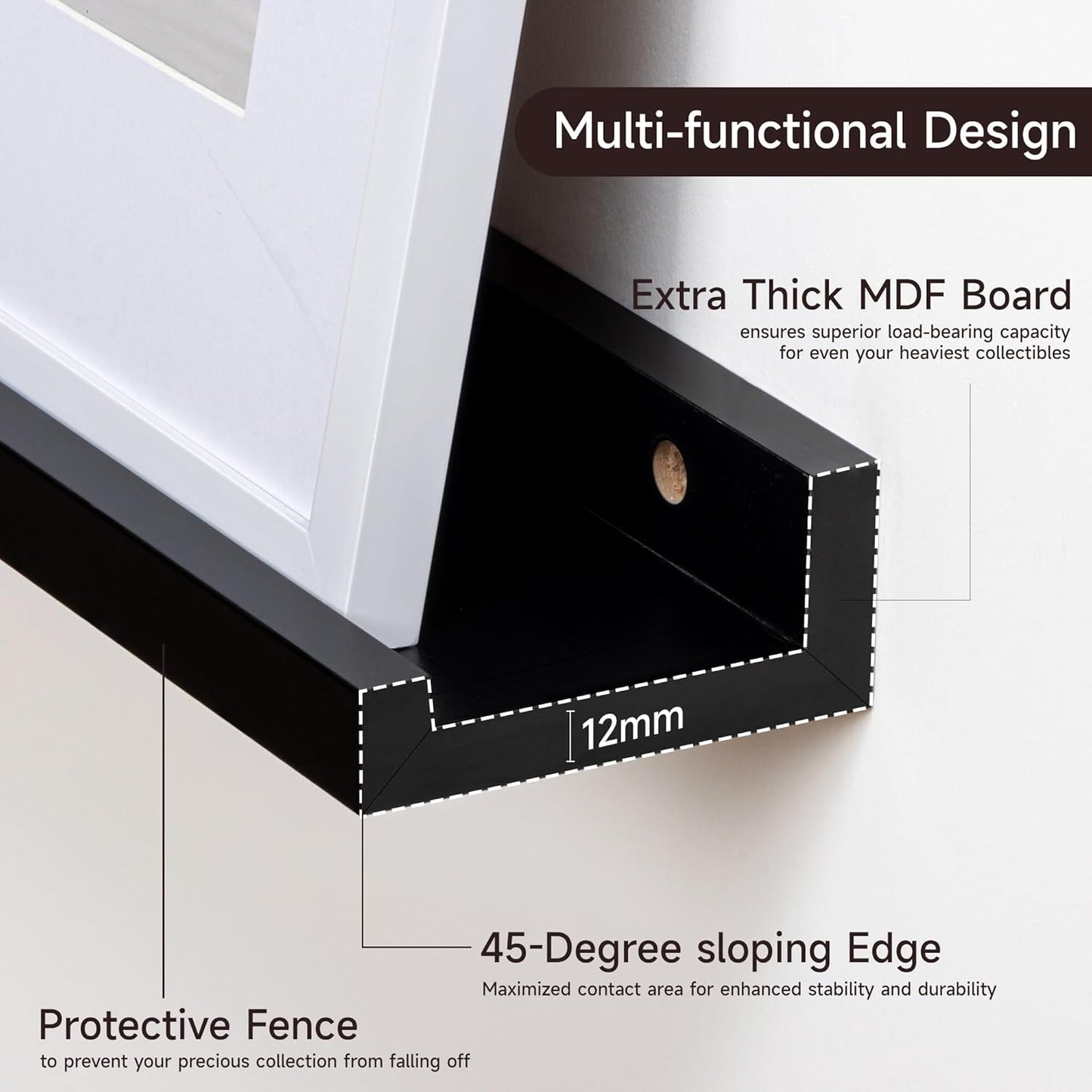 Picture Ledge Shelf for Wall, Floating Shelves Set of 4, 24 Inch Long Nursery Book Shelves for Toys Storage, Kids Bookshelf Wall Mounted for Books Photo Frames, Black