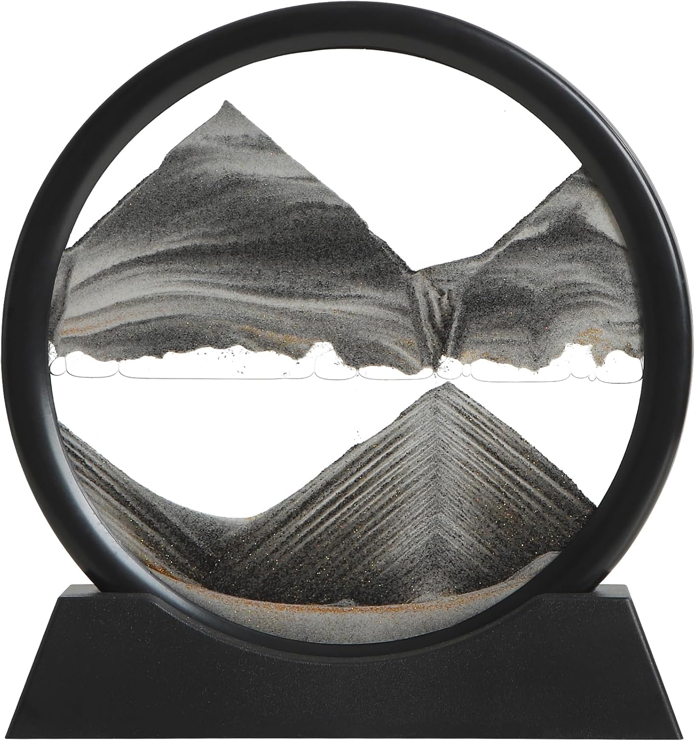 KPNUWN Moving Sand Art Liquid Motion, 3D Deep Sea Sandscape Color Quicksand Decor, Round Glass Moving Sand Art Picture Relaxing Desktop Home Office Work Decor (7 inch-Black)