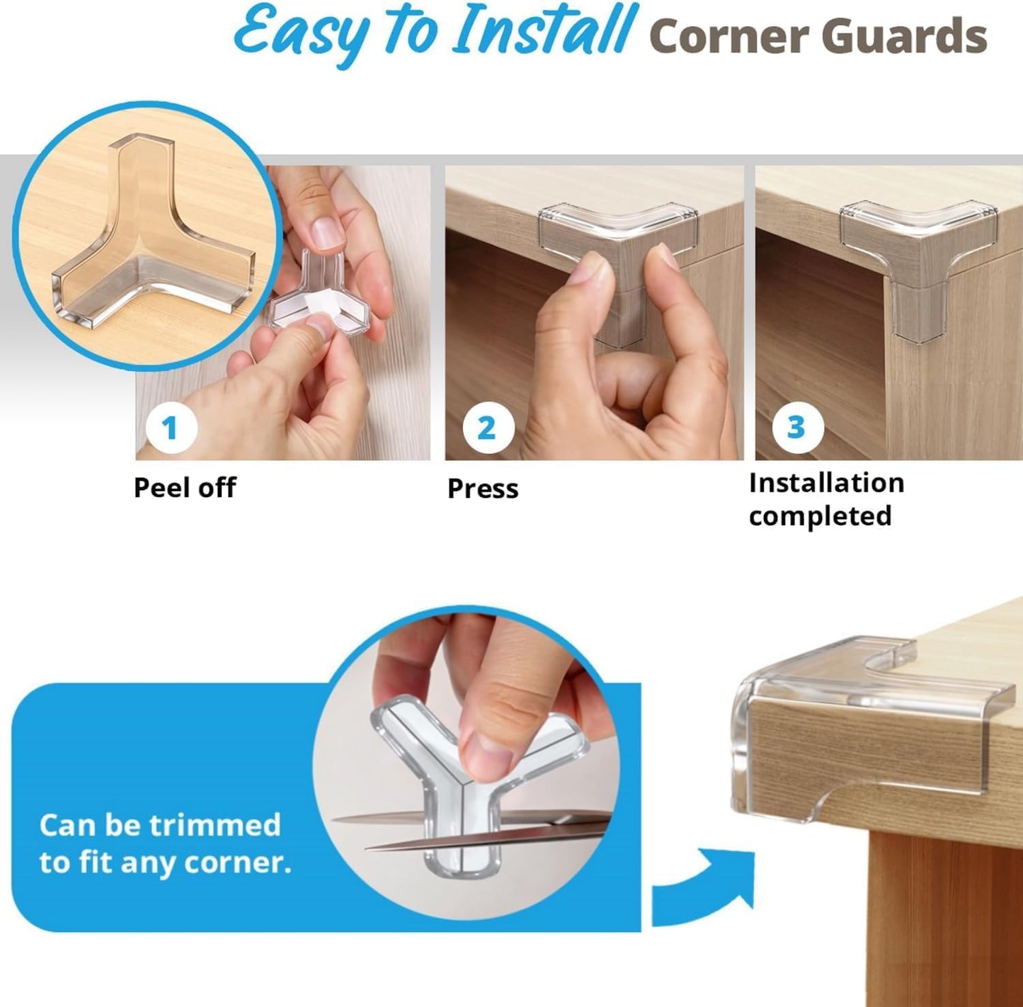 Furniture Corner & Edge Safety Bumpers, 16ft Edge Protector & 4 Clear Corner Protector Baby Proofing. Clear Corner Guards for Corner Table Protector for Kids. Cabinet Edge Protector & Corner Bumpers