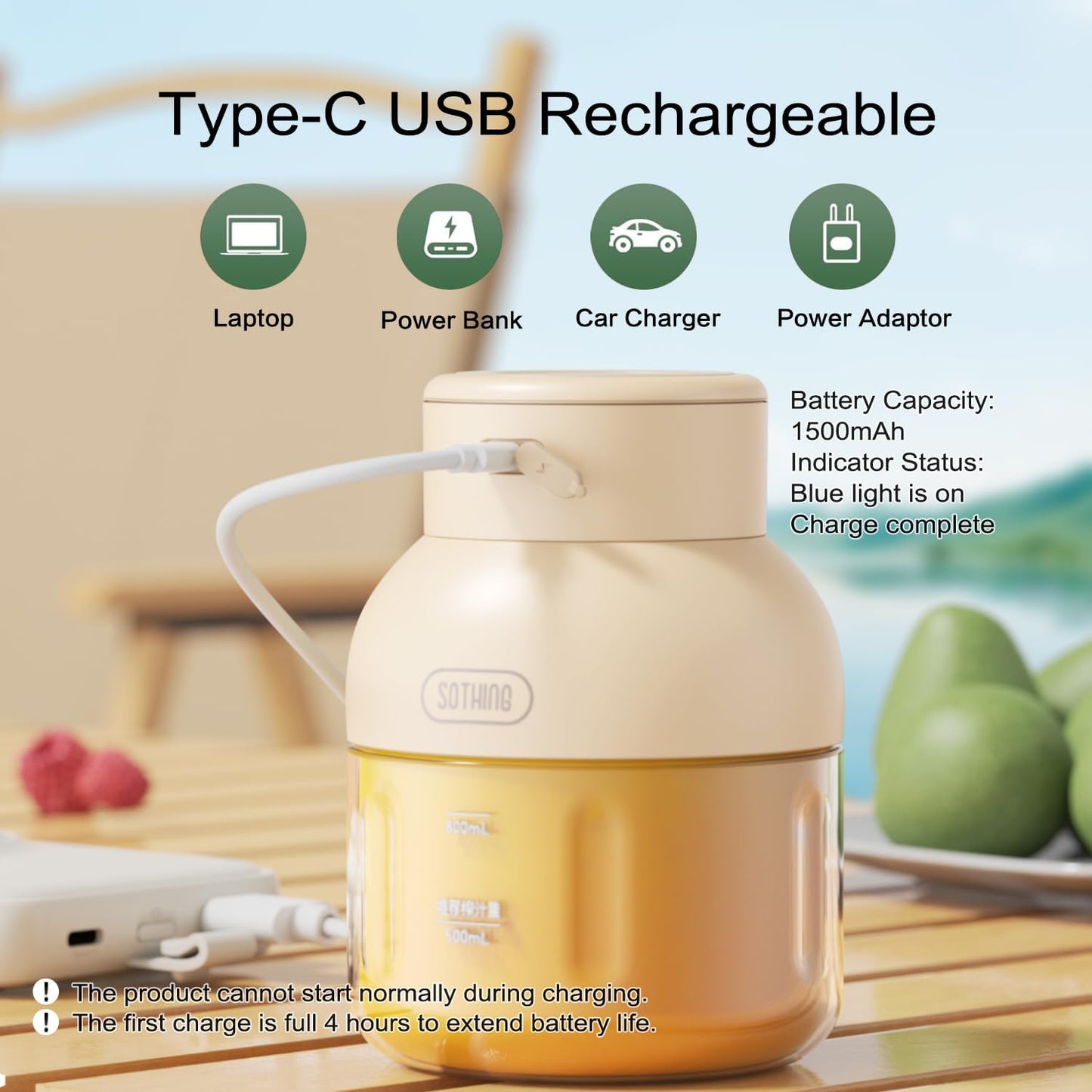 Portable Blender, Personal Blender for Shakes and Smoothies, 27oz Cup with 10 Blades, Shoulder Strap and Lid with Straw, Type-C USB Rechargeable, Dishwasher Safe Parts, BPA Free, Beige