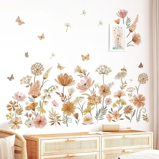 decalmile Boho Flower Wall Decals Wildflower Dandelion Grass Wall Stickers Girls Bedroom Living Room Kitchen Wall Decor