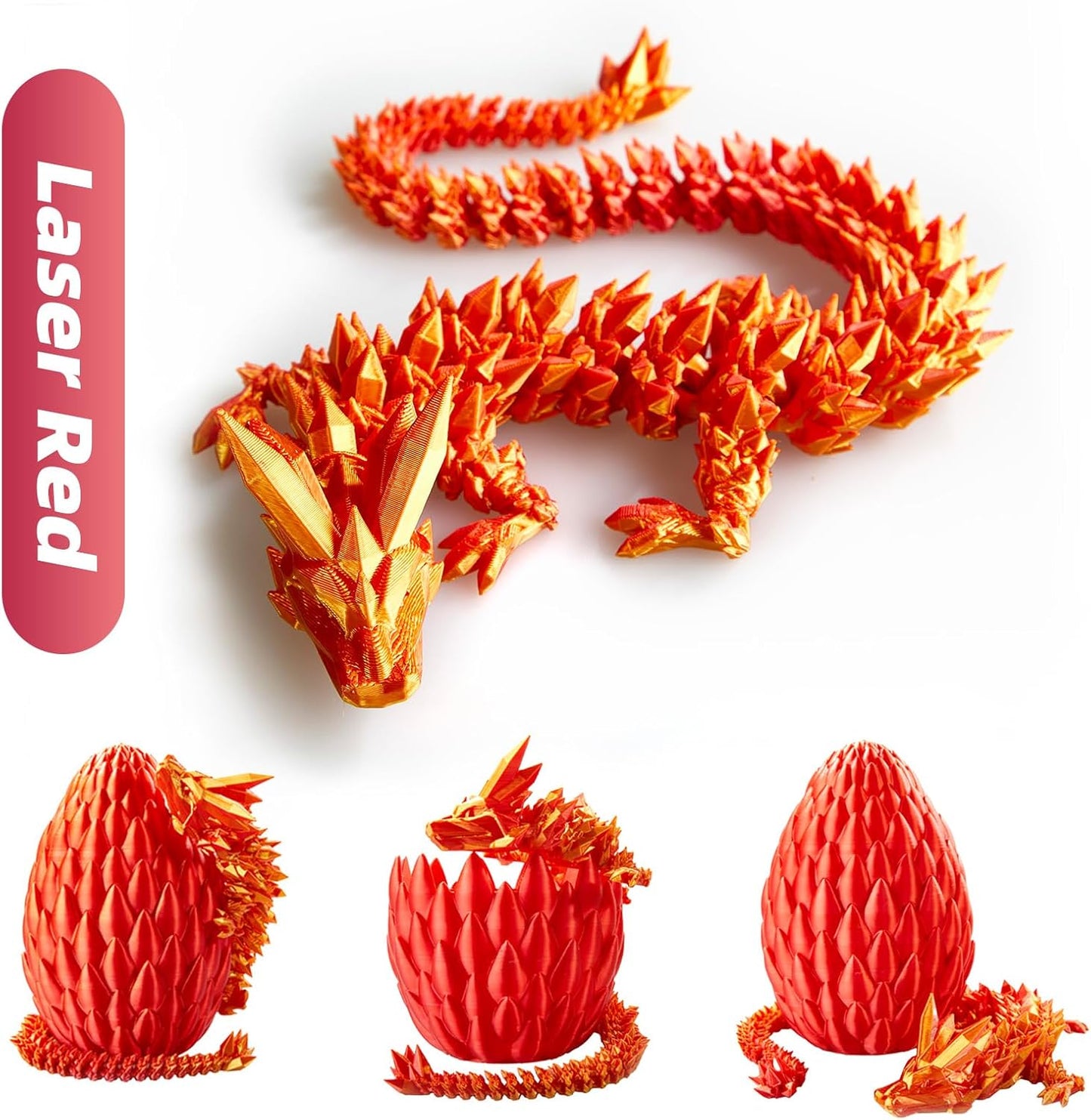 Dragon Egg,15in Crystal Dragon,Surprise Egg,Articulated Dragon,3D Printed Gift Toy,Fidget Toys for Autism/ADHD, Executive Desk Toys,Home Office Decor (Laser Red)