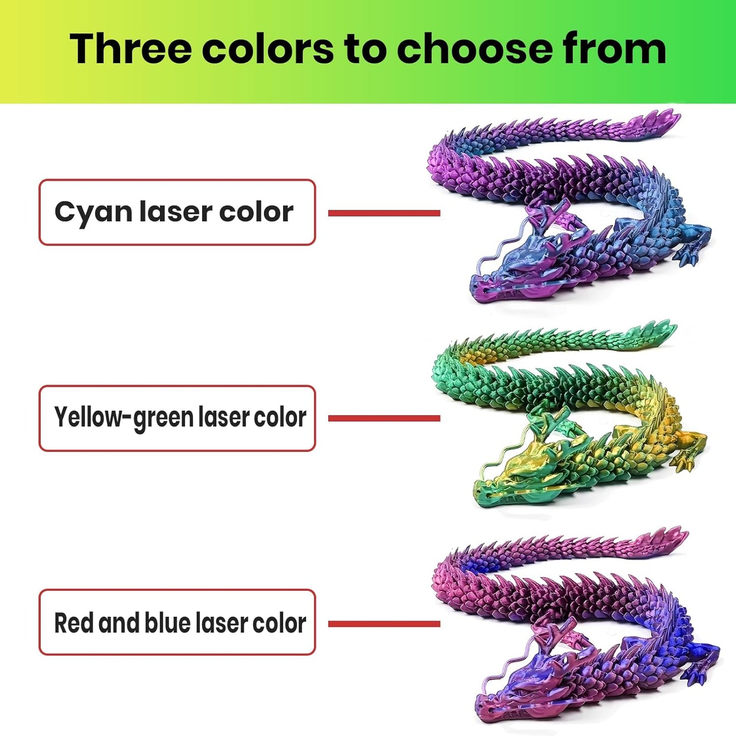 3D Printed Dragon,Chinese Dragon,Dragon Statue,Fidget Toys ,18 in,Fidget Toys for Autism/ADHD,3D Printed Gift Toy, Executive Desk Toys,Home Office Decor (Yellow Green)