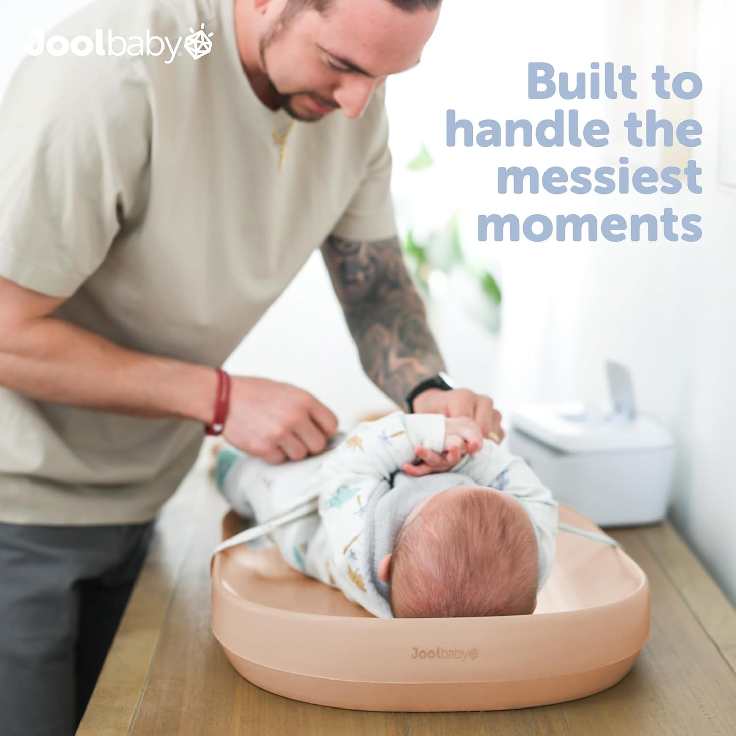 Jool Baby Waterproof Baby Changing Pad - Easy to Clean, Lightweight & Portable - Large Foam Cushion for Comfort (Peach)