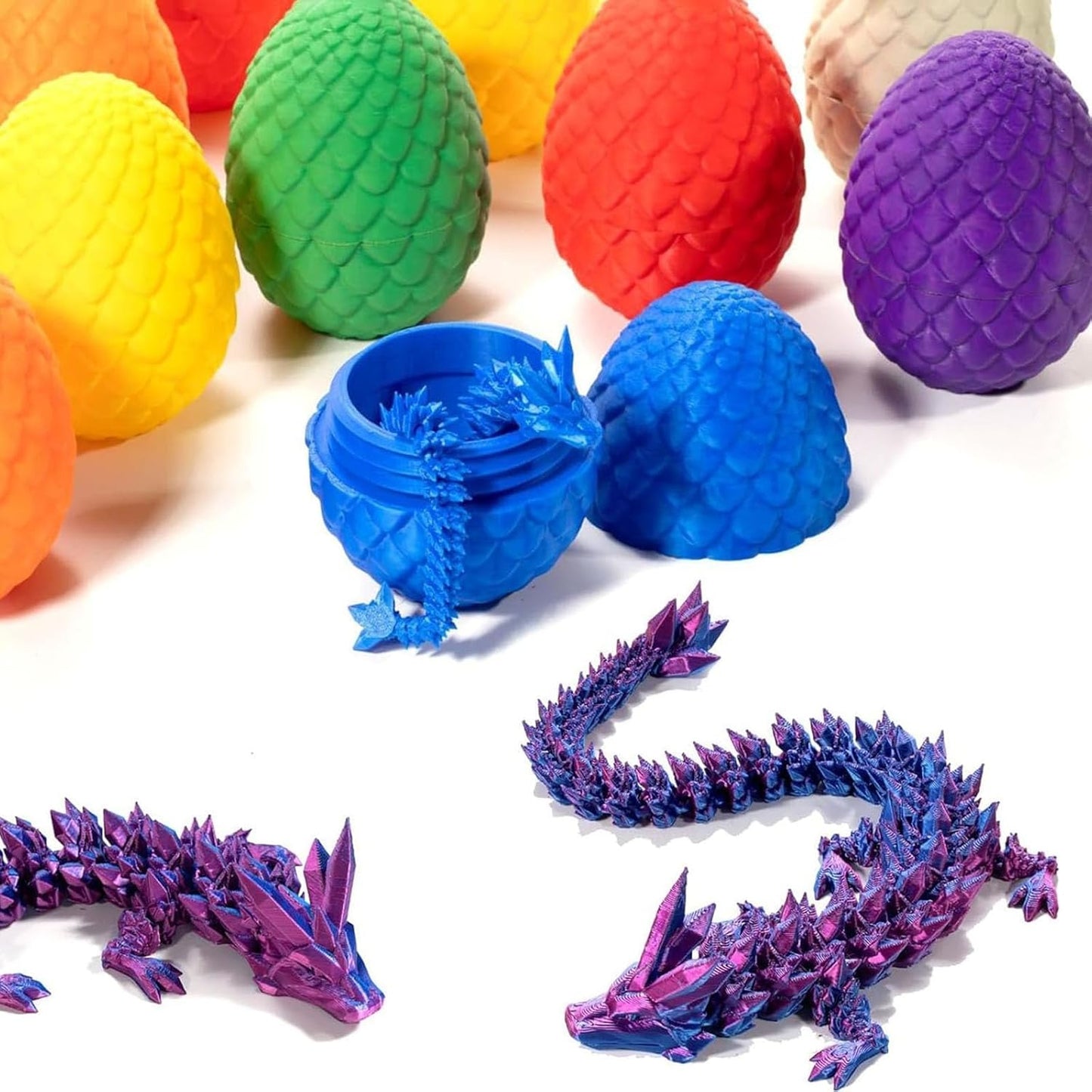Surprise 3D Printed Dragon Egg Articulating Gemstone, 3D Printed Dragons, Relief Anxiety - Articulated Joints for Kids and Adults Home Office Decor Executive Desk Decor (Red)