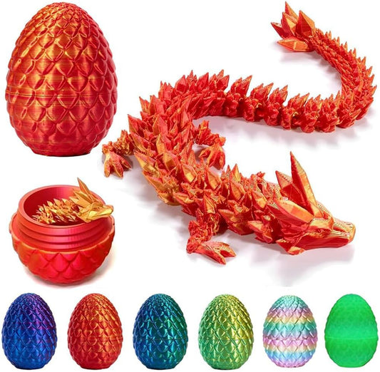 3D Printed Dragon Egg, Mystery Crystal Dragon Egg Fidget Toys Surprise, Articulated Crystal Dragon Eggs with Dragon Inside (Laser Red)