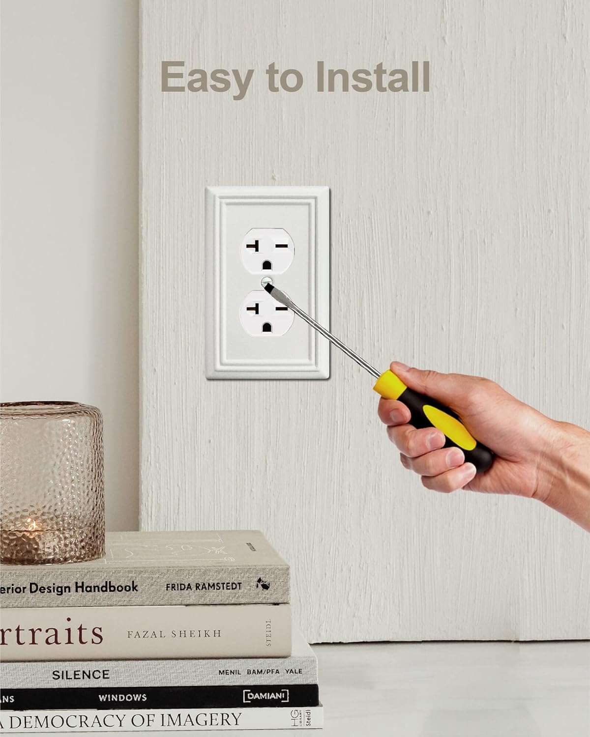 4-Pack Duplex Outlet Cover, Metal Wall Plate for Electrical Outlet, Light Switch, Decorative Off White Face Plate, 3.15 * 4.88, Midsize