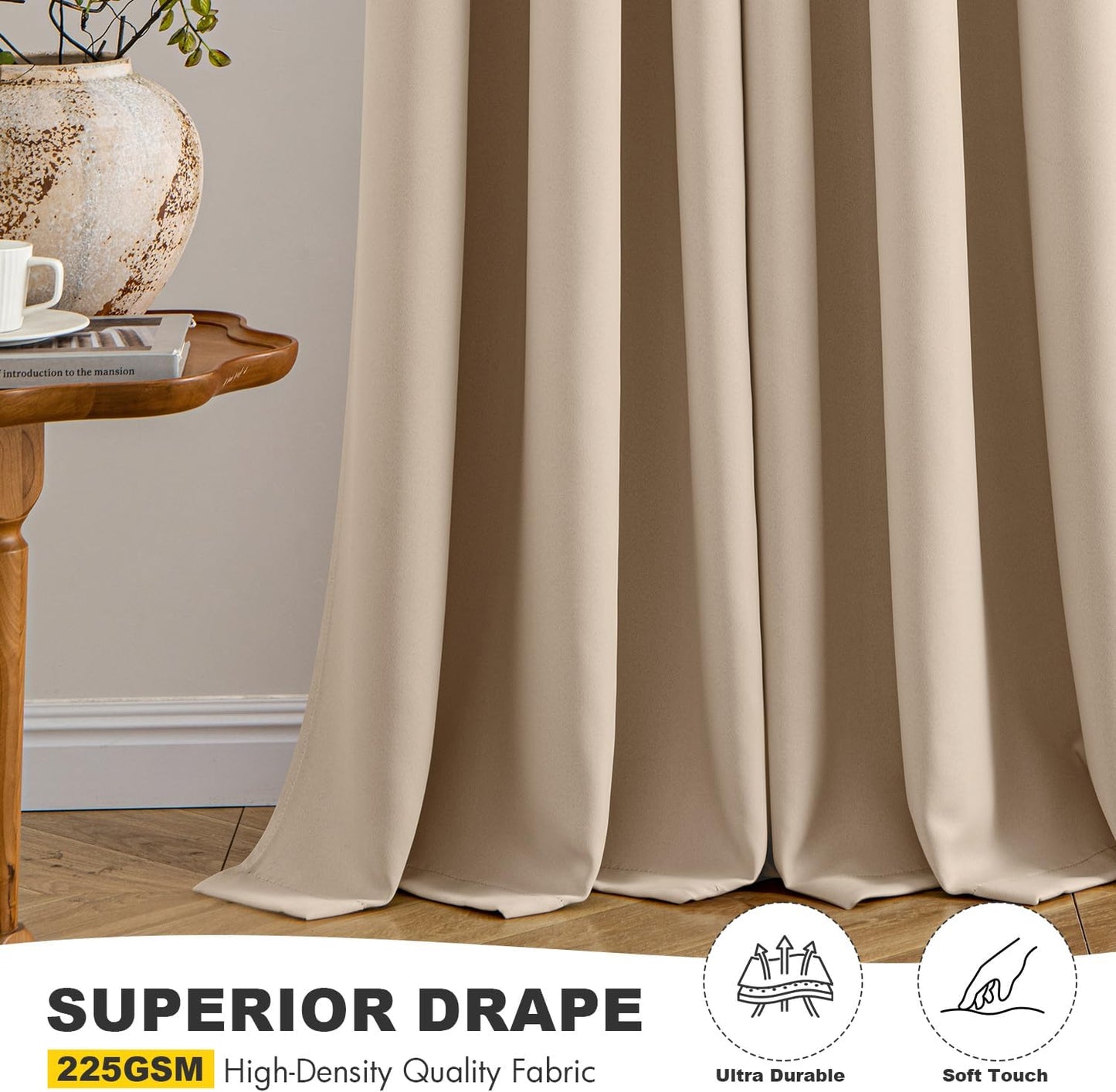 MIULEE Beige Blackout Curtains for Bedroom Living Room 72 Inches Long 2 Panels, Thermal Insulated Room Darkening Drapes Solid Grommet Top Noise Reduction Light Blocking Window Curtains W40 x L72 Inch