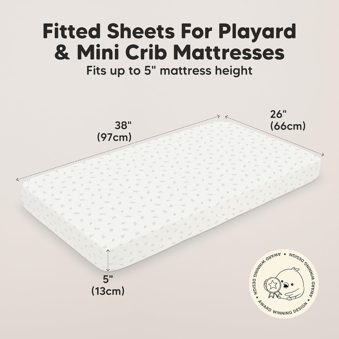 2-Pack Mini Crib Sheets Fitted - 38x26 Pack N Play Sheets for Pack and Play Mattress, Organic Cotton, Soft & Breathable Playard Bedding, Neutral Mini Toddler Bed Cover for Boys, Girls (Herb)